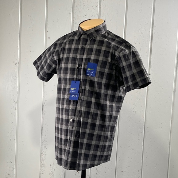 *Apt.9 Men's  Slim Fit Black & Gray Short Sleeve  Button Down Shirt - Picture 6 of 11